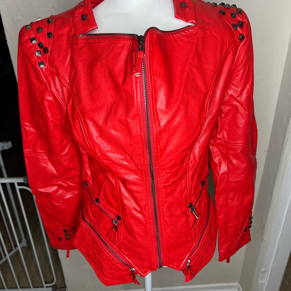 Red Silver Studded Rivet Jacket - Picture 11 of 13